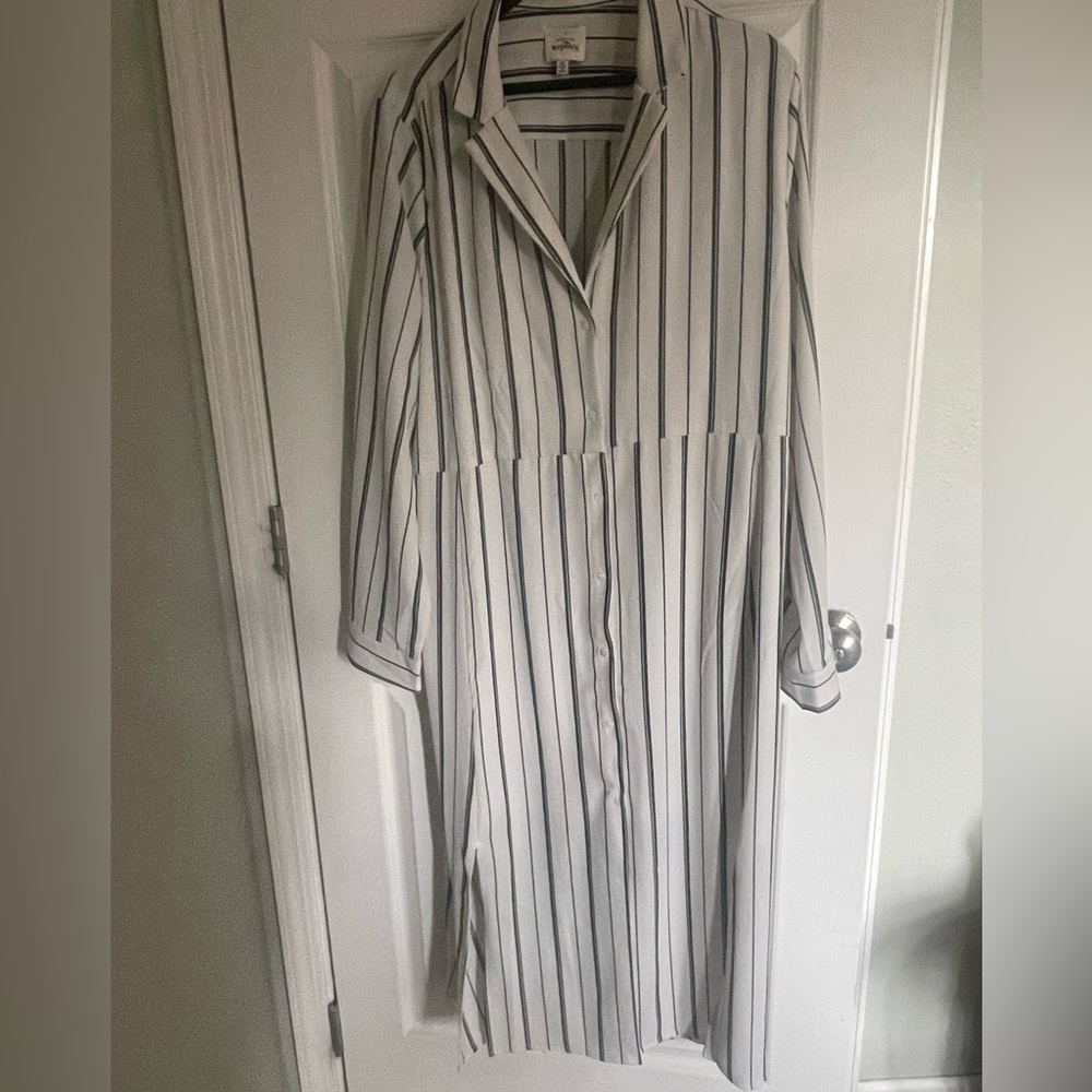 Hayden Black White Striped Button Front Shirt Dress Women’s 1XL